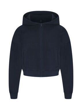 SKIMS Heavy Waffle Cropped Zip-up Hoodie Navy Size Medium NEW
